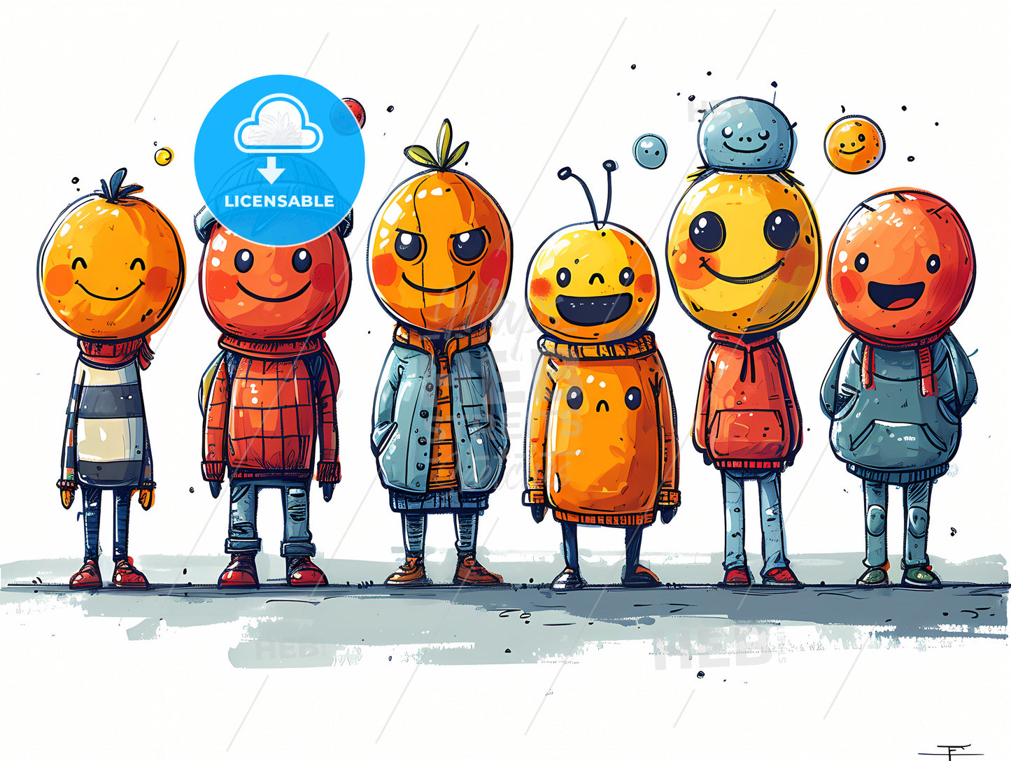 Alot Of Grafity On A White Background, A Group Of Cartoon Characters With Faces