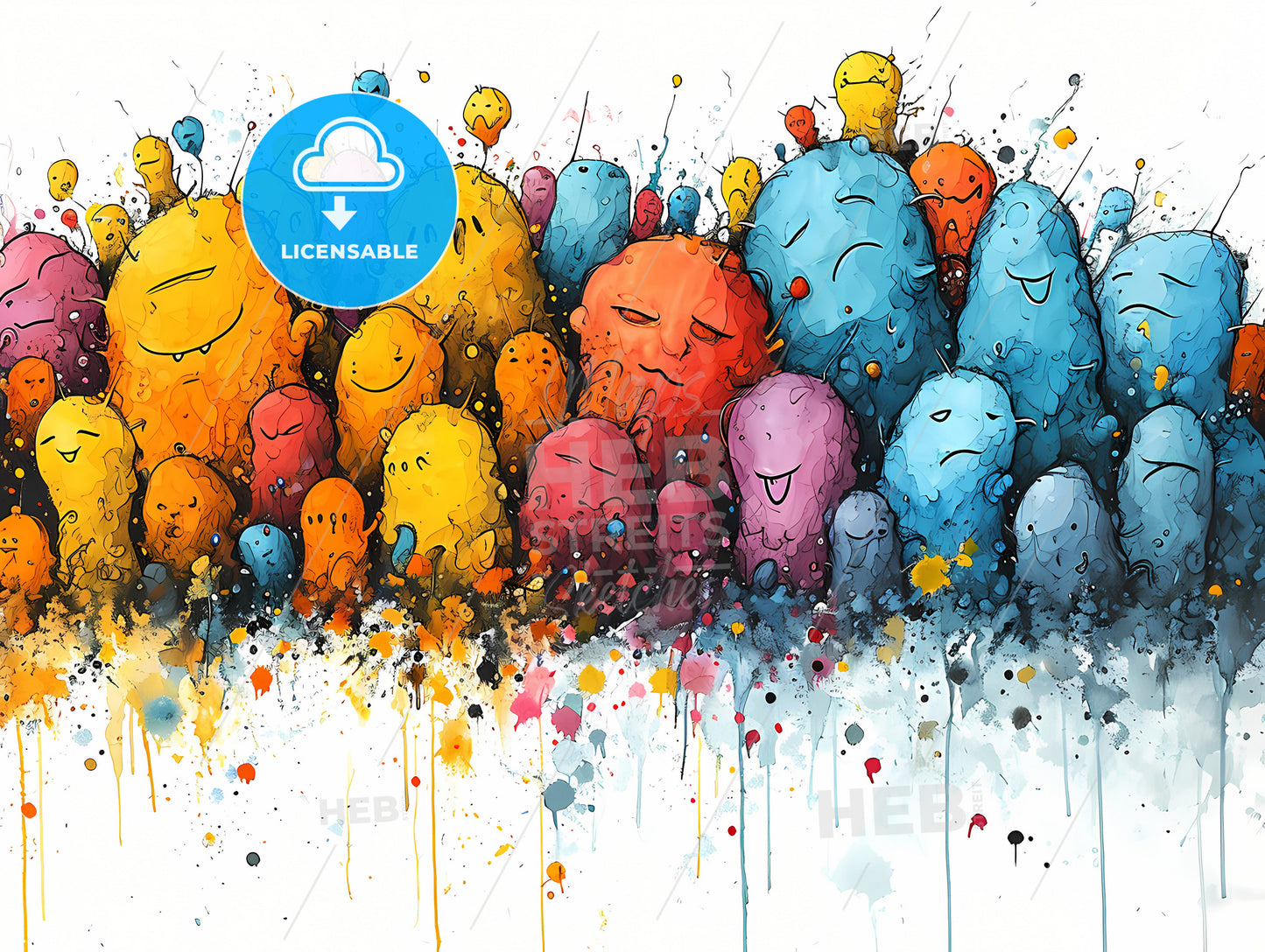 Alot Of Grafity On A White Background, A Group Of Colorful Cartoon Characters