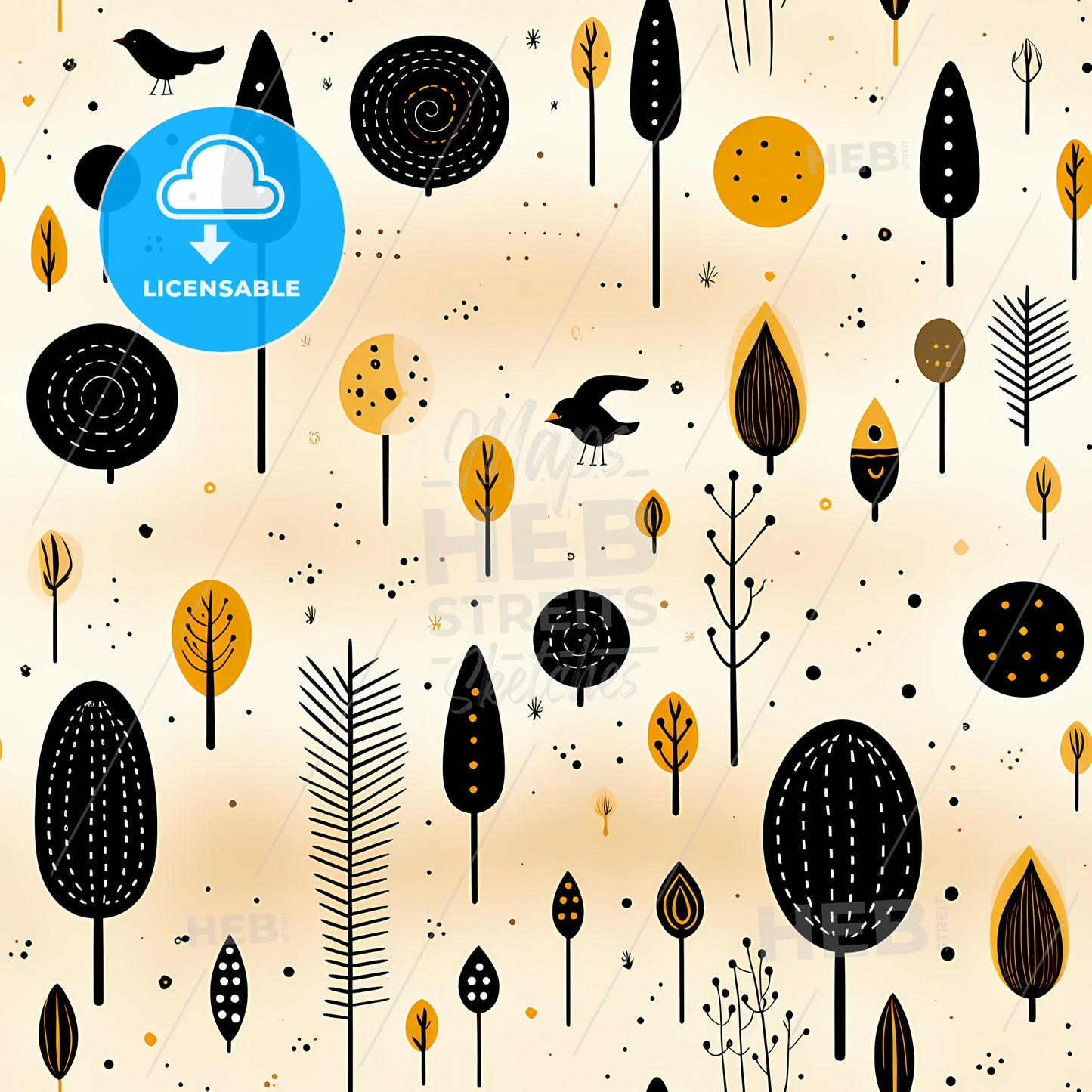 Black And Ivory, A Pattern Of Trees And Birds