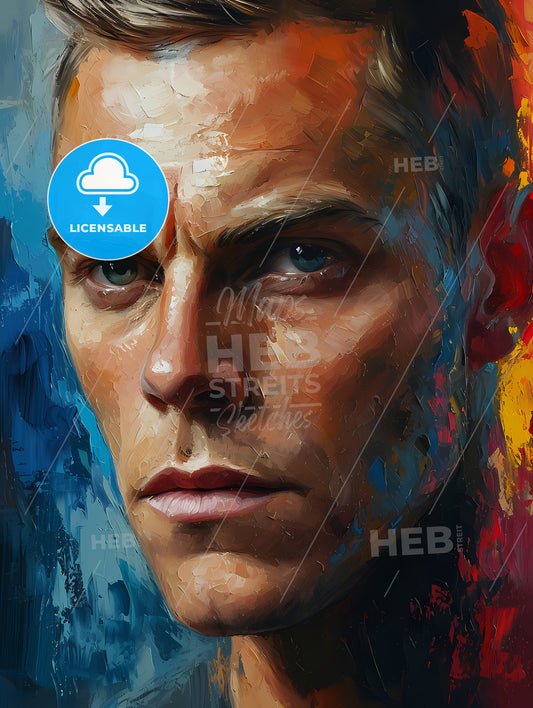 Hal 9000 Portrait With Colorful Background, A Man With Blue Eyes