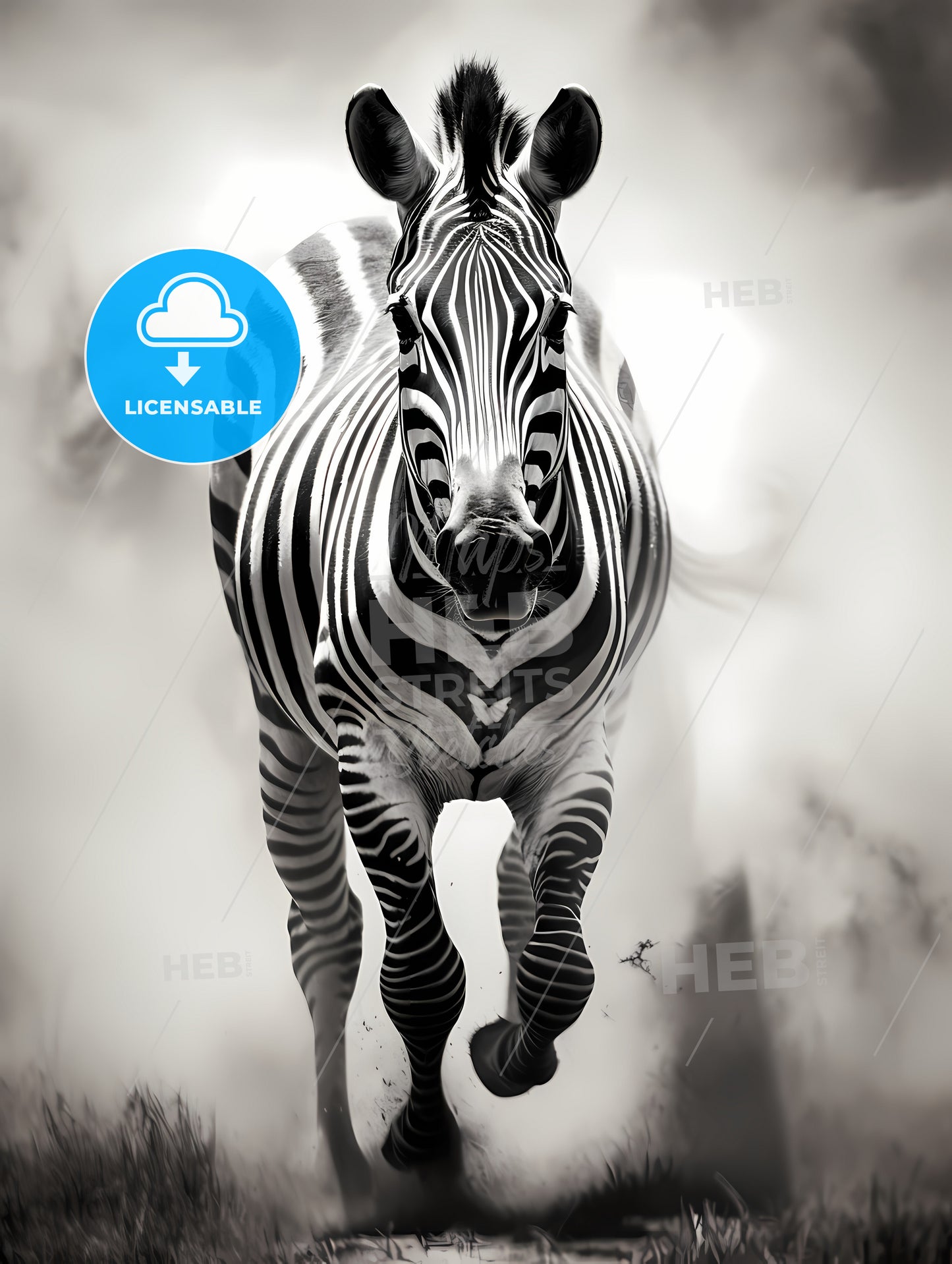 A Black And White Zebra Is Running, A Zebra Running In The Wild