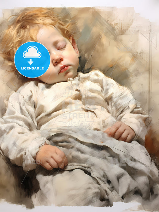 Lovely Baby Sleeping, A Child Sleeping In A White Robe