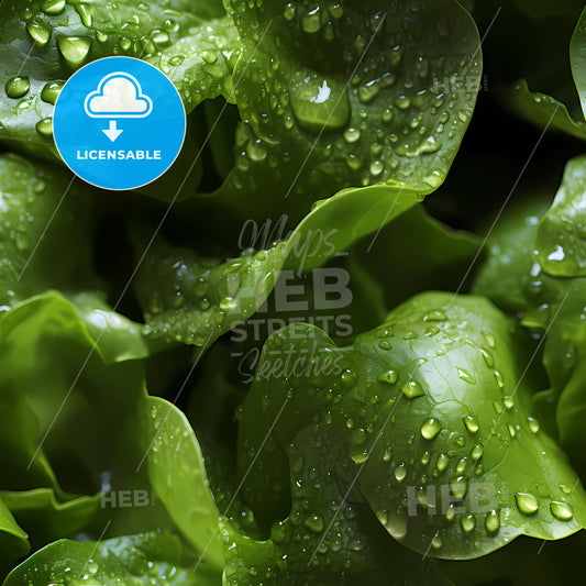 Fresh Lettuce Seamless Background, Close Up Of Wet Leaves