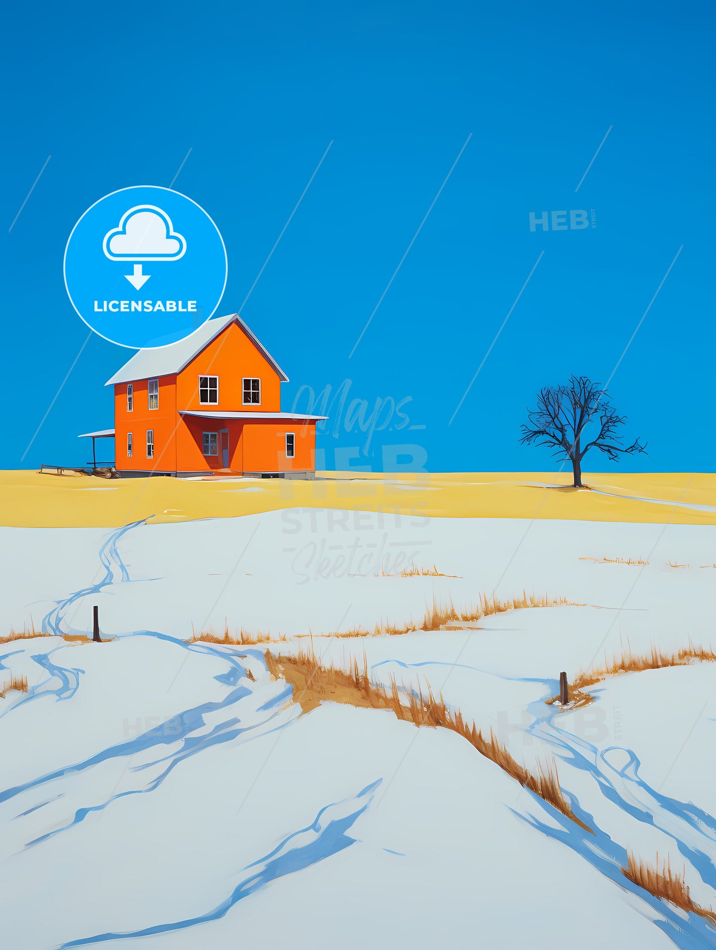 Prairie Farmhouse Buried In Snow, A House In A Snowy Field