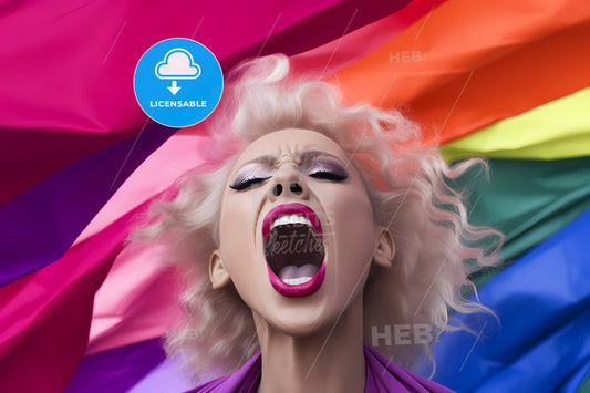 An Open Mouth With A Rainbow Flag, A Woman With Her Mouth Open