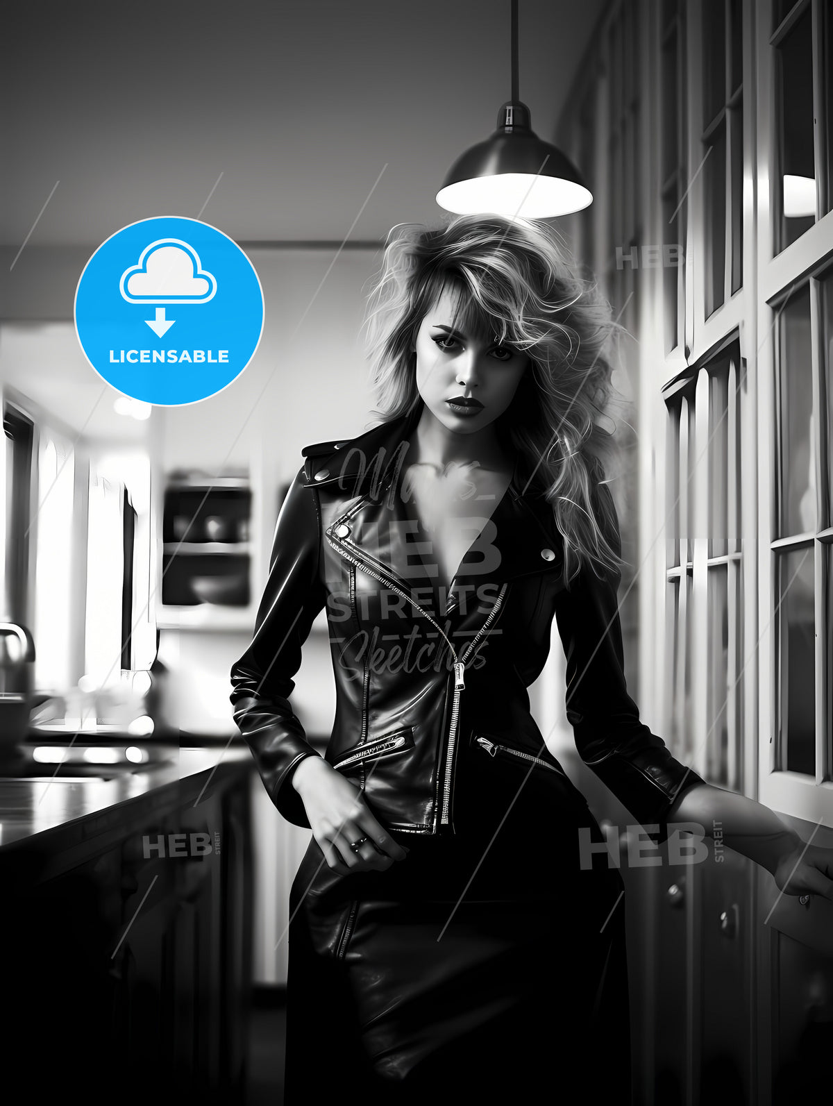 Leather Goddess In A Tres Chic Kitchen, A Woman In A Leather Jacket