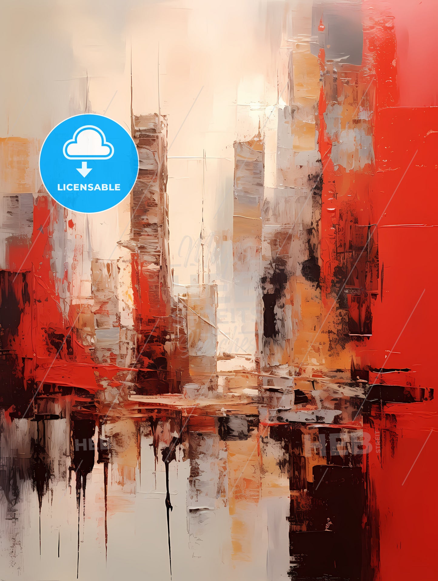 A Painting Of Cities In Reds And Browns, A Painting Of A City