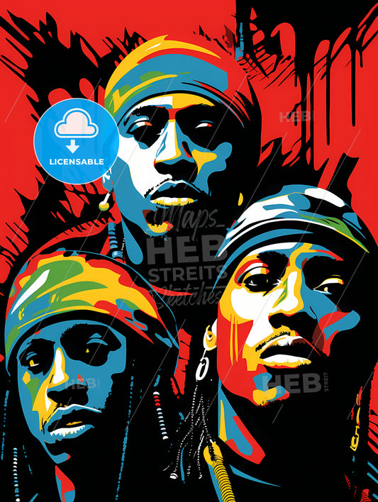 Illustration Of A Tribe Called Quest, A Group Of Men With Headscarves