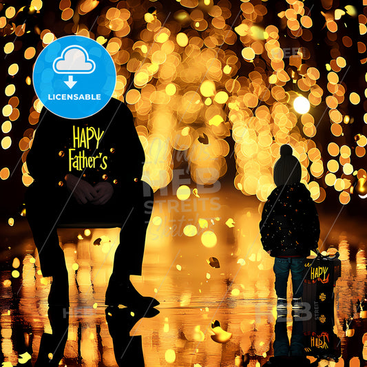 Fathers Day Photo Card, A Man And Child Sitting In A Puddle With Lights