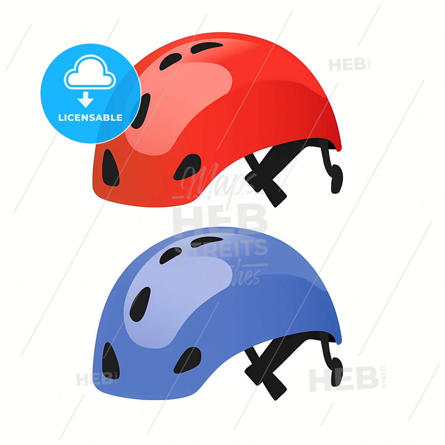 A Climbing Helmet, A Red And Blue Helmet
