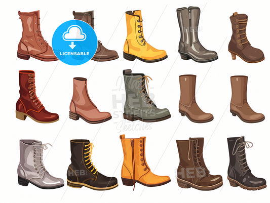 Vintage Retro Boot Vector Collection, A Collection Of Different Colored Boots