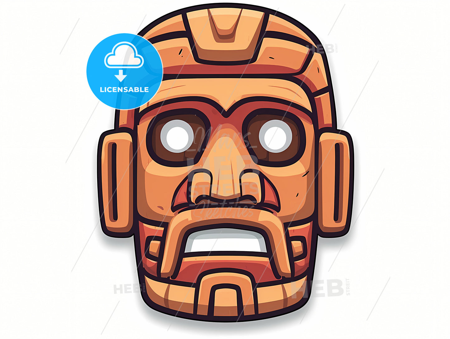 An Illustrated Piece Of Mayan Artwork, A Cartoon Of A Mask