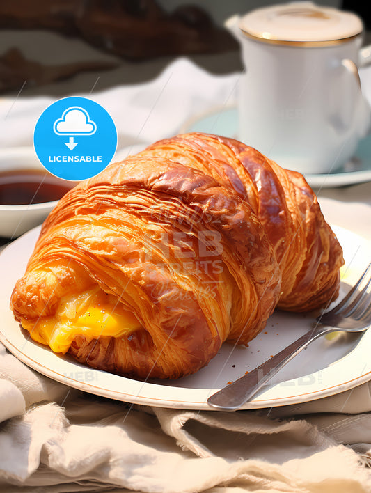 Croissant, A Croissant With Cheese On A Plate