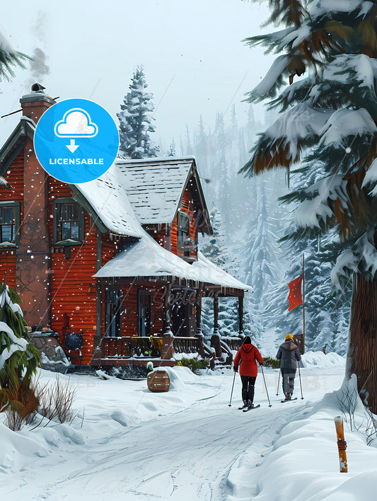 Two People Are Skiers In The Snow, A Couple Of People Skiing In The Snow