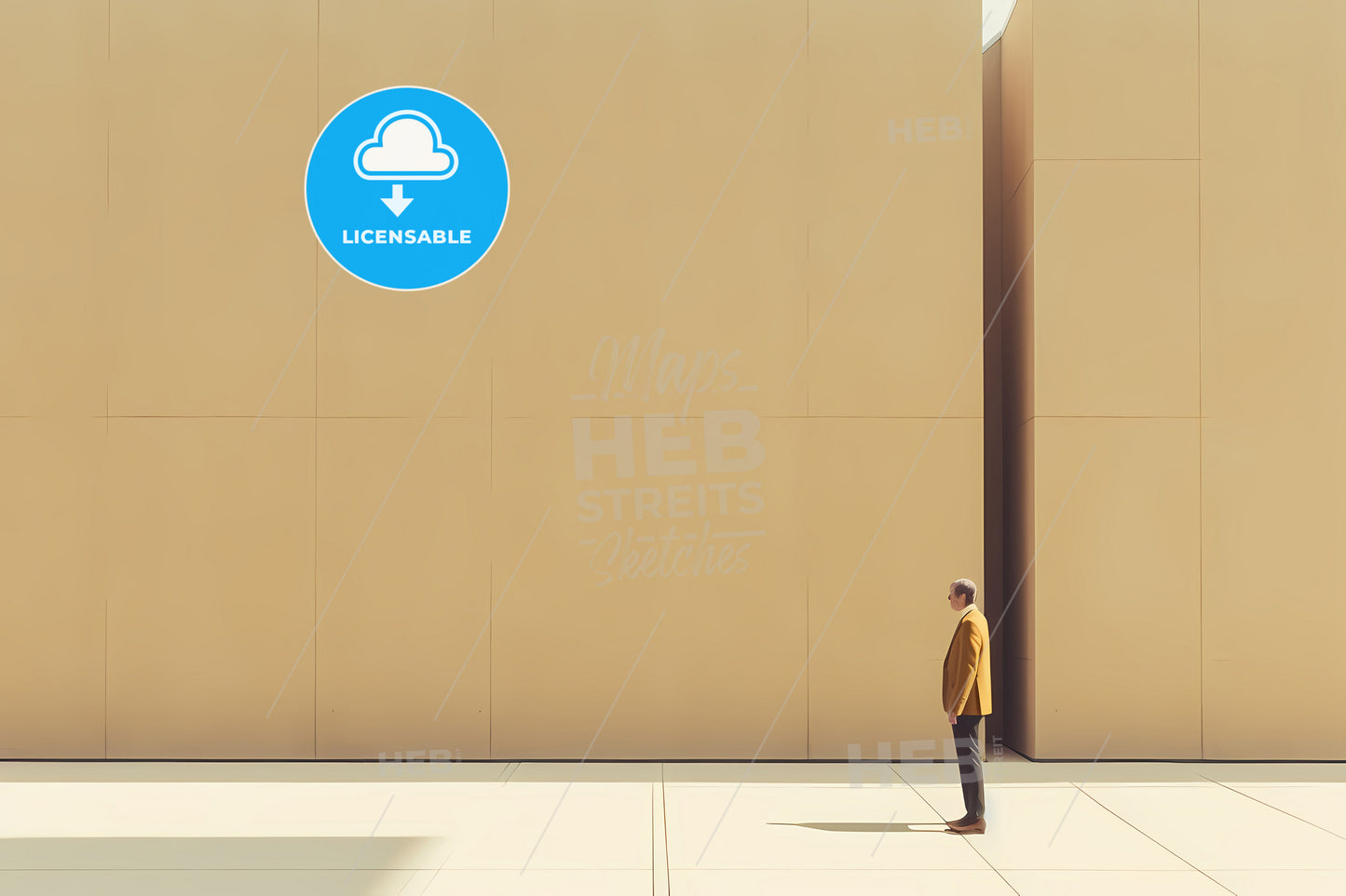 Diminished Minimalism Art, A Man Standing In Front Of A Large Building