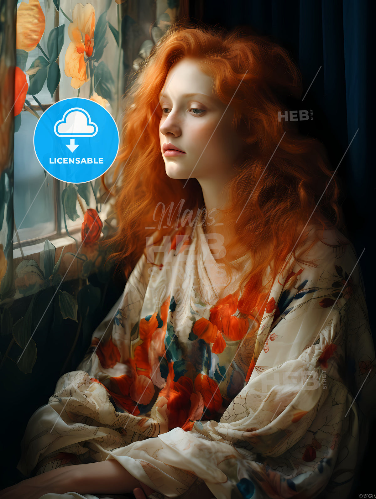 Woman With Red Hair Sitting, A Woman Looking Out A Window