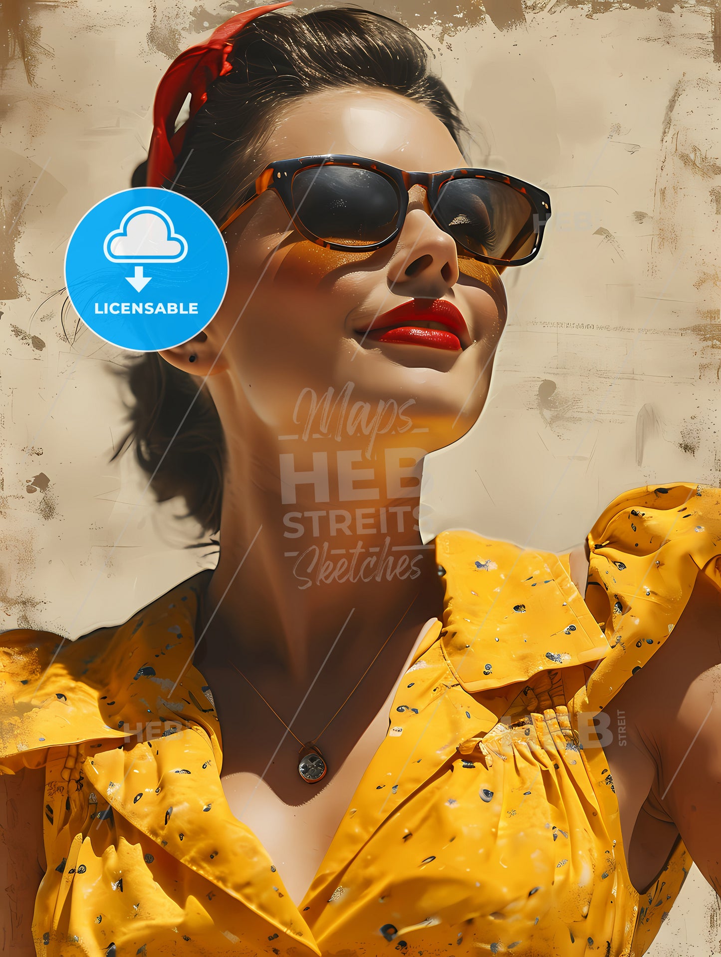 Sunshine Happy Retro Surreal Art, A Woman Wearing Sunglasses And A Yellow Shirt