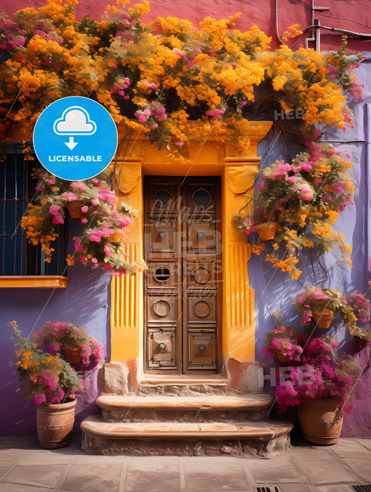 San Miguel Vibrant Color Combinations, A Door With Flowers On It
