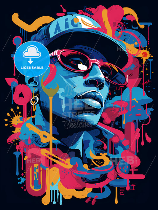 Illustration Of 1979 Rap Song, A Woman Wearing A Hat And Sunglasses