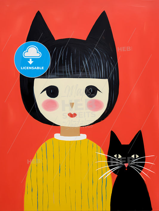 The Cat In The Cat Costume, A Cartoon Of A Girl And A Cat