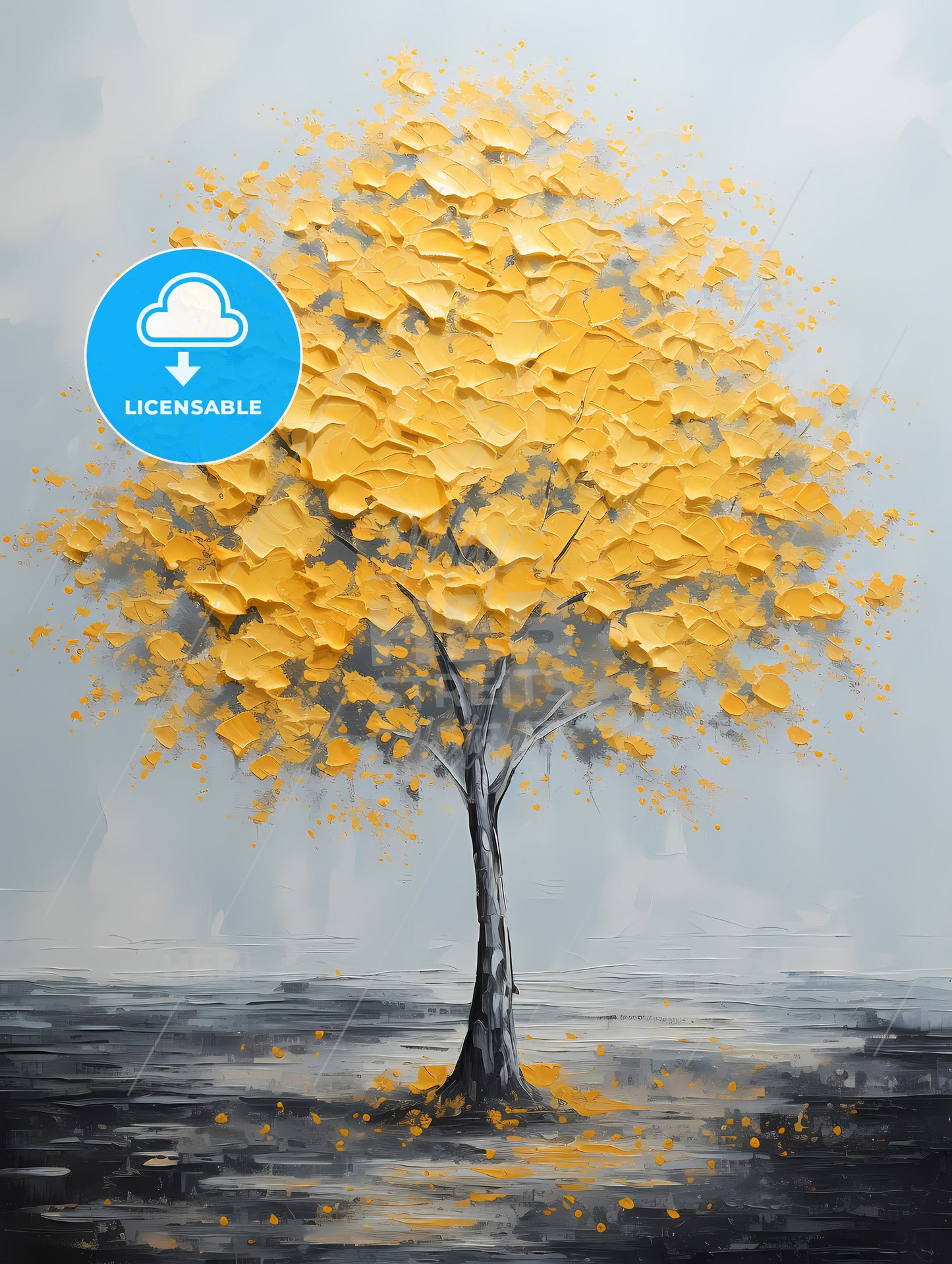 A Painting Of A Yellow Tree, A Painting Of A Tree With Yellow Leaves