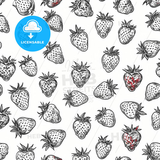 Vector Seamless Monochrome Fruit Pattern, A Pattern Of Strawberries