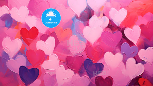 Abstract In Image Of Pink Red Hearts, A Group Of Hearts In Different Colors