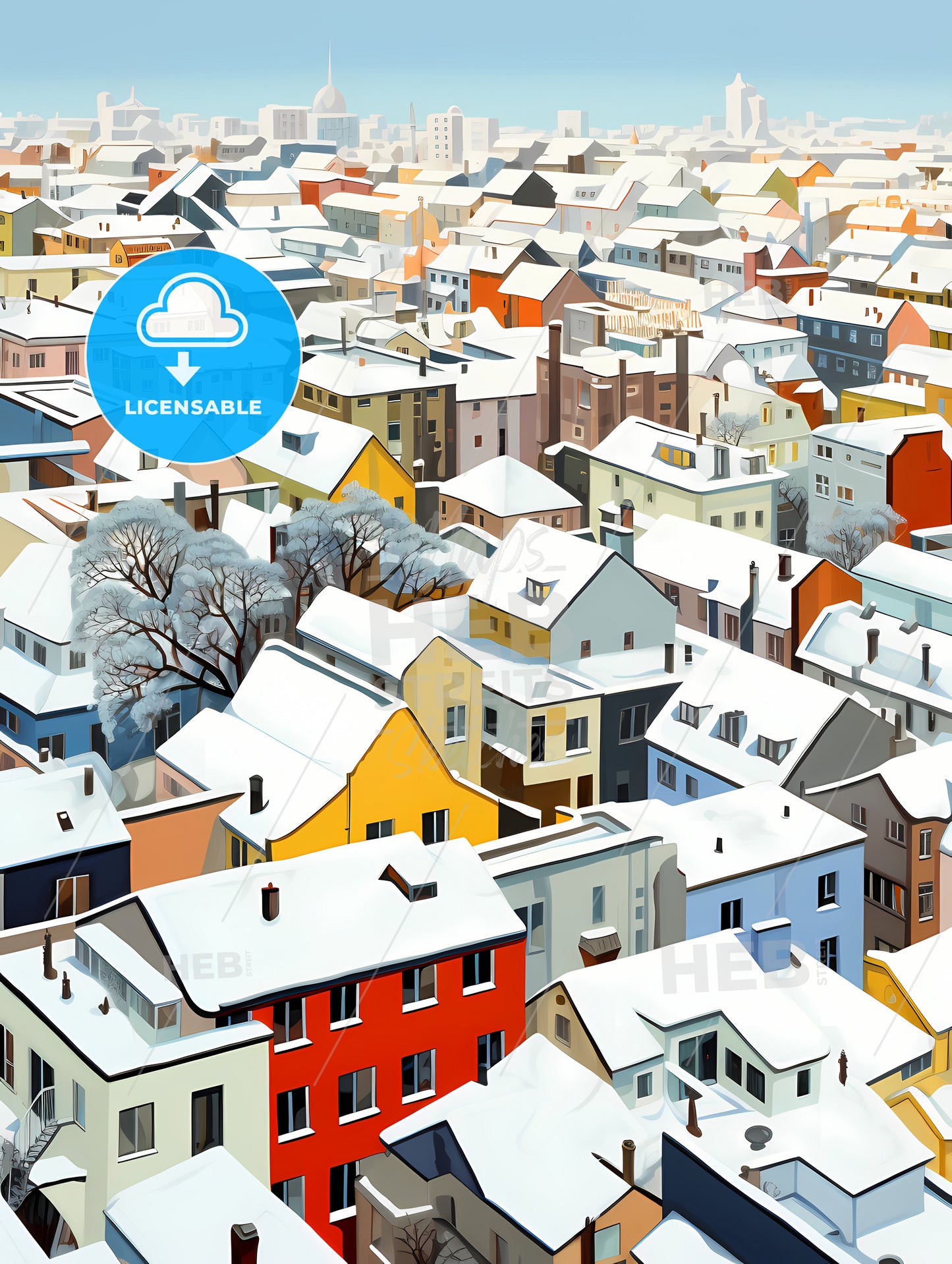Snowy Urban Roofs Of Berlin, A Group Of Buildings Covered In Snow
