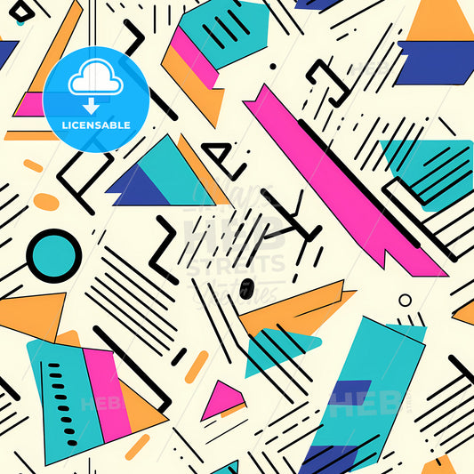 Illustration In Retro 80S Style, A Pattern Of Colorful Shapes