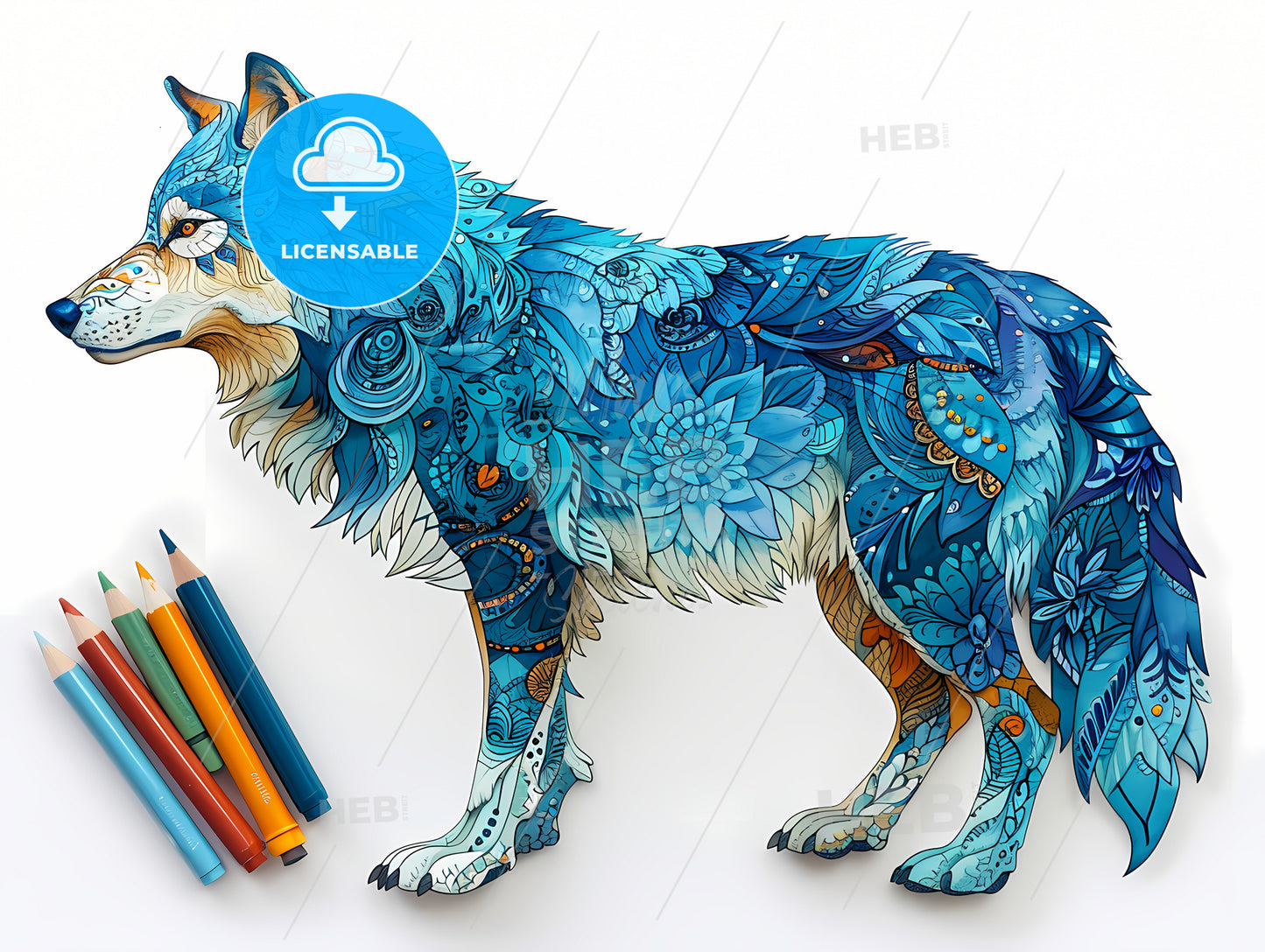 Wolf, A Blue Wolf With Colored Pencils