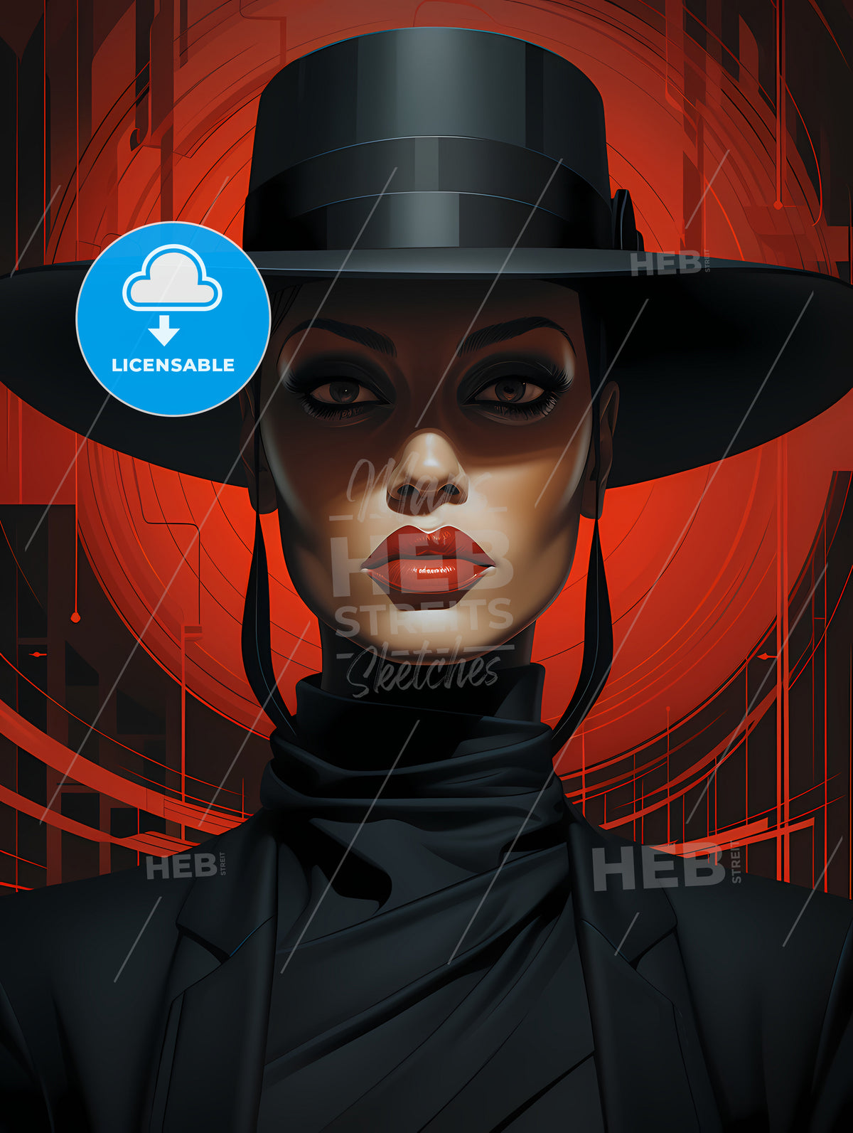 A Woman Wearing A Black And Red Hat, A Woman Wearing A Hat