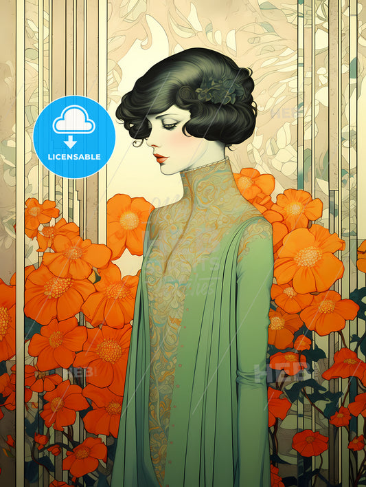 Portrait Of An Extremely Beautiful Young Snow White, A Woman In A Green Dress