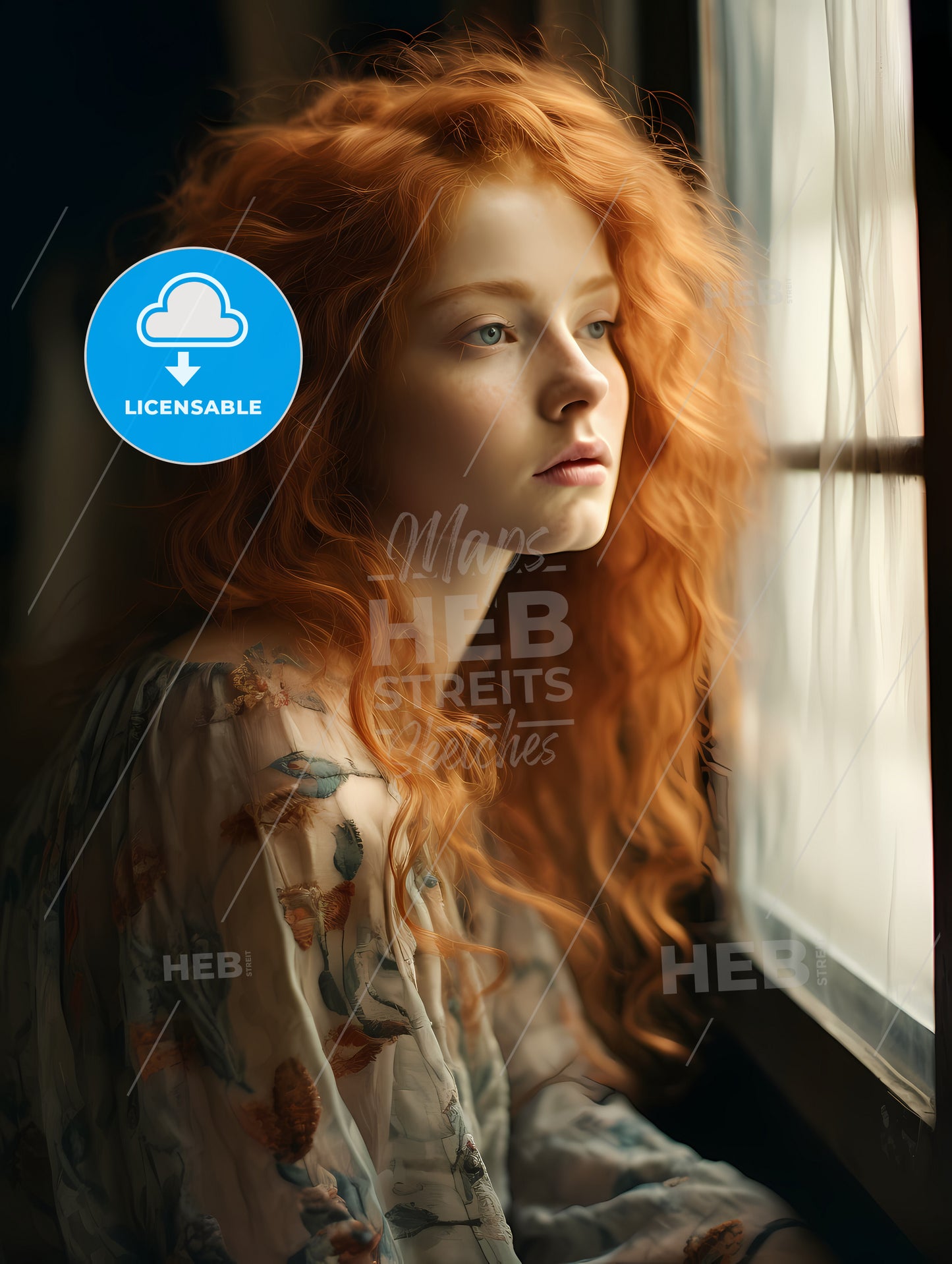 Woman With Red Hair Sitting, A Woman Looking Out A Window