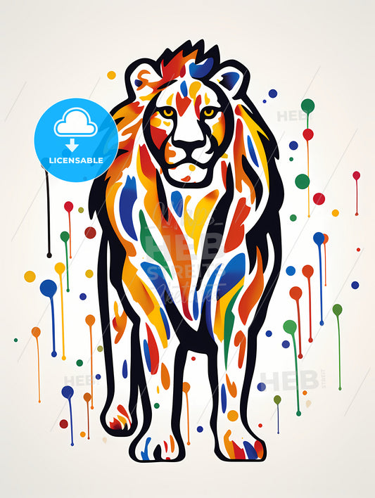 Minimalist Lion Art, A Colorful Lion With Paint Splatters