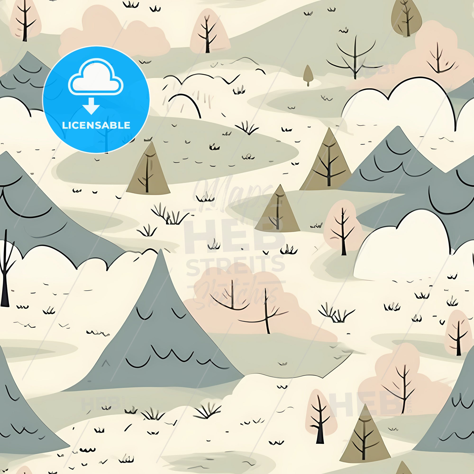 Hand Drawn Landscape Pattern, A Pattern Of Trees And Bushes – HEBSTREITS