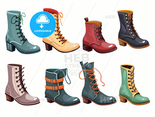 Vintage Retro Boot Vector Collection, A Collection Of Colorful Boots