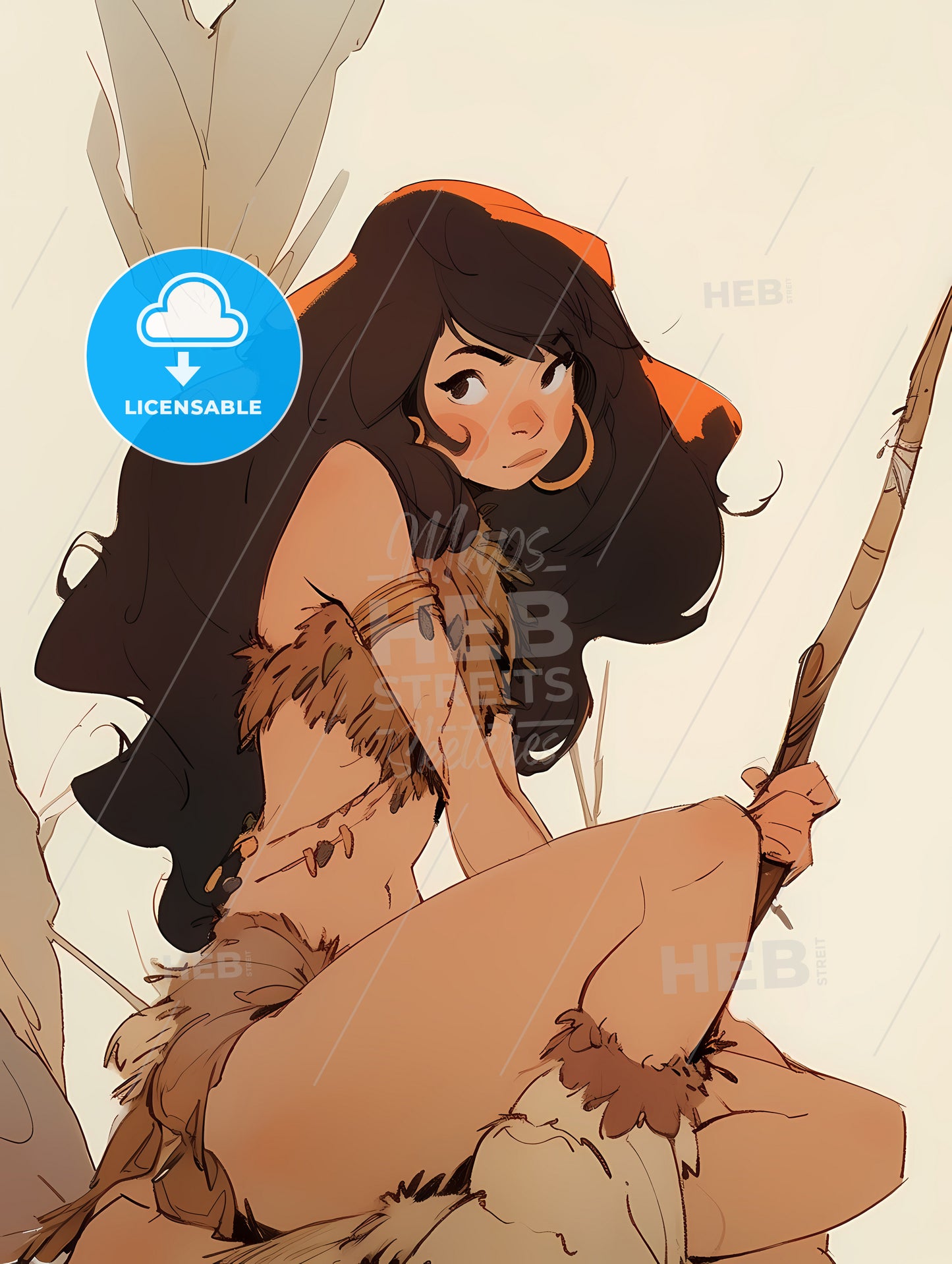 Beautiful Cavewoman, A Cartoon Of A Woman Holding A Stick