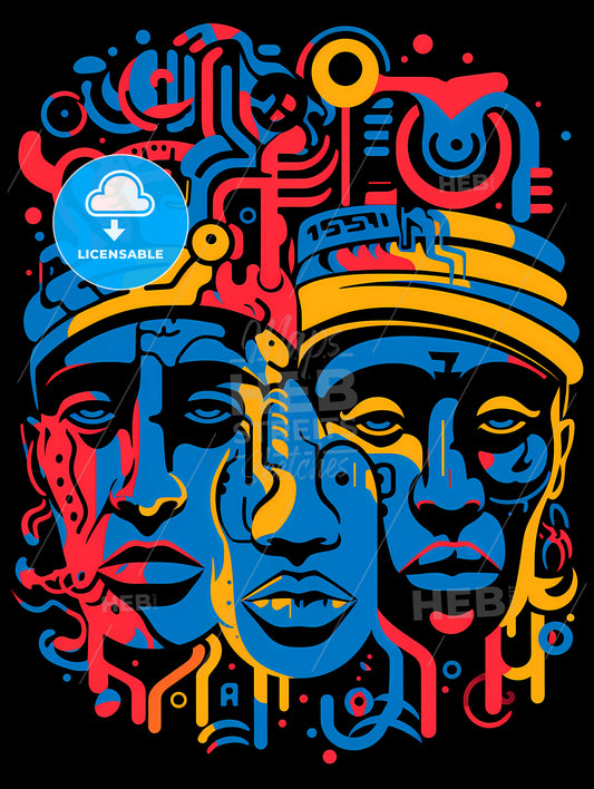 Illustration Of A Tribe Called Quest, A Colorful Art Of Faces