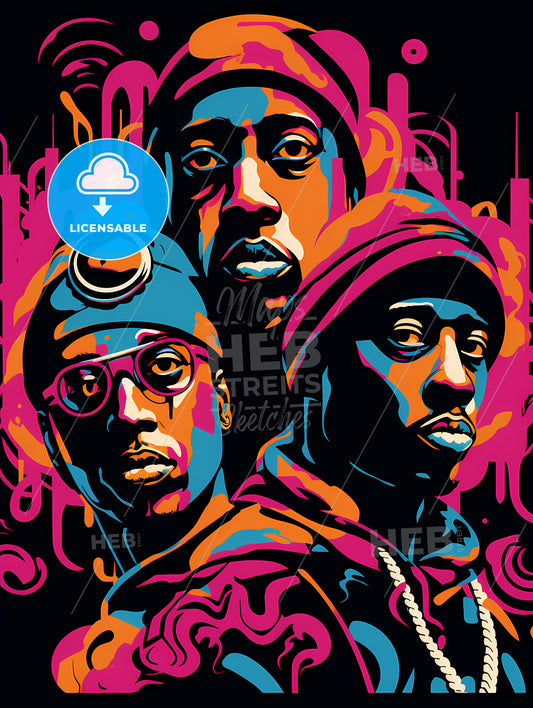 Illustration Of A Tribe Called Quest, A Group Of Men Wearing Hats