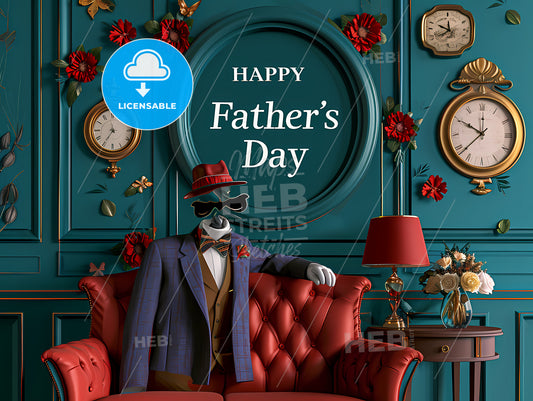 A Happy Father's Day, A Mannequin In A Suit Sitting On A Red Chair