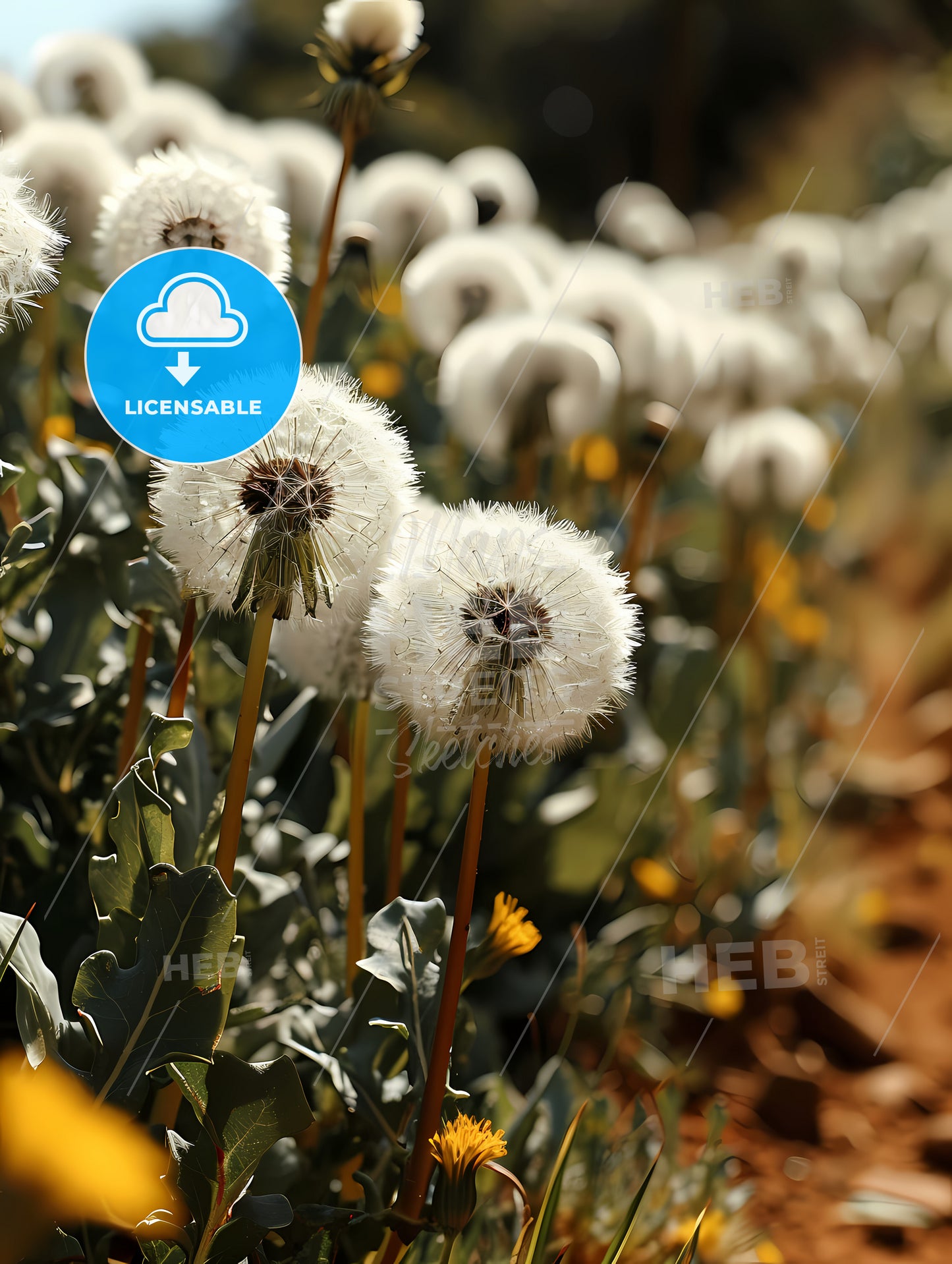 A Sea Of Dandelions Styled As Acrylic Art, A Group Of Dandelions In A Field