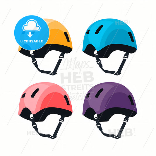 A Climbing Helmet, A Set Of Colorful Helmets