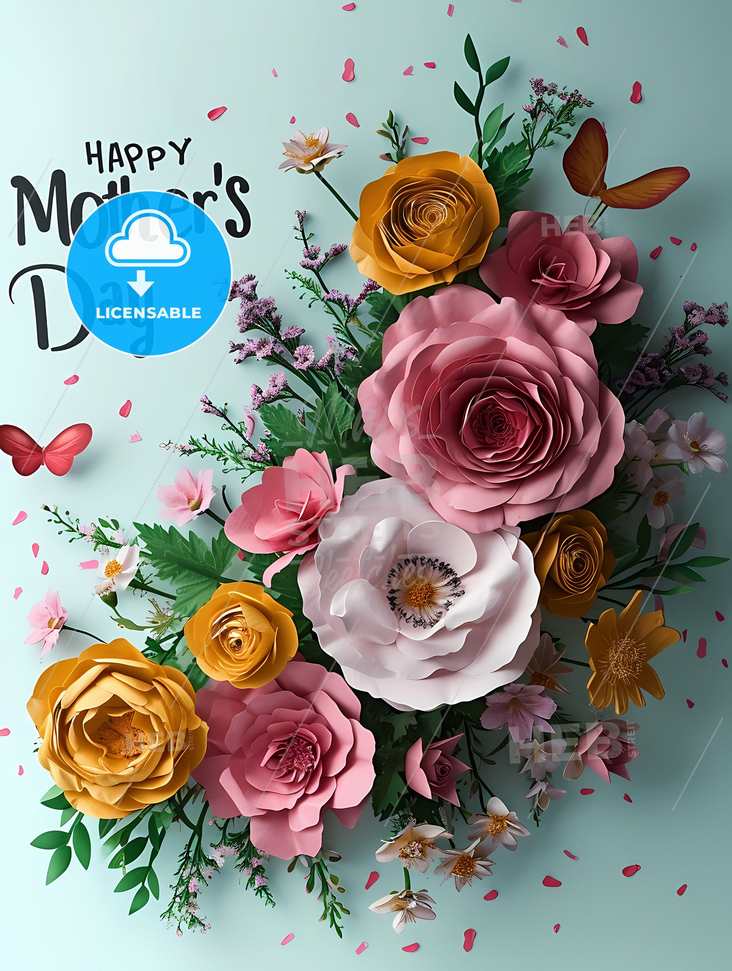 Happy Mother's Day, A Group Of Flowers With Butterflies