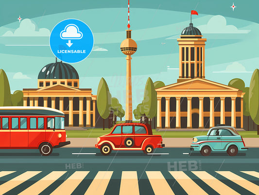 Berlin Germany Cityscape, A Cartoon Of Cars On A Street