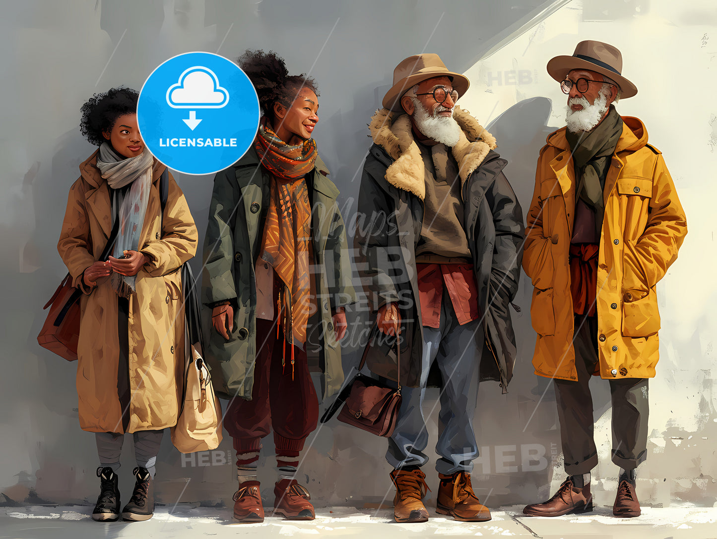 People In Style Of Vector Art, A Group Of People Standing In A Line