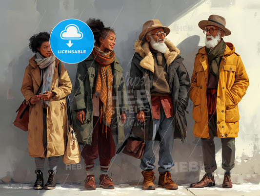 People In Style Of Vector Art, A Group Of People Standing In A Line