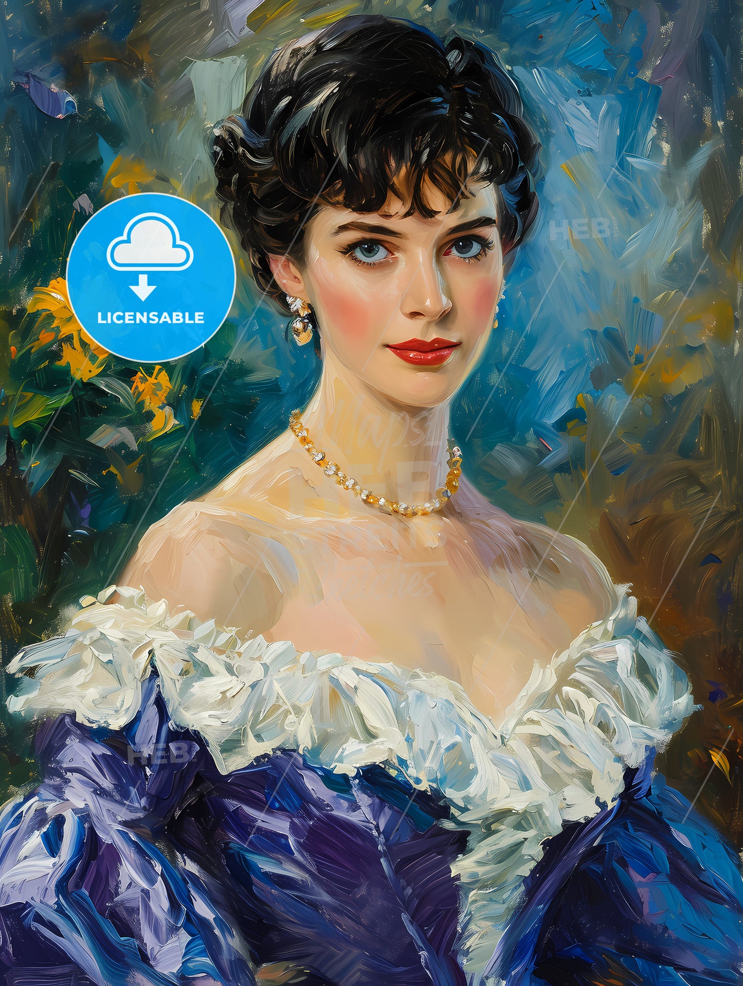 Scarlett Ohara Portrait, A Painting Of A Woman In A Blue Dress