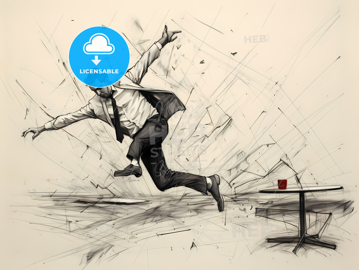 A Waiter Tripping And Falling, A Man Jumping In The Air