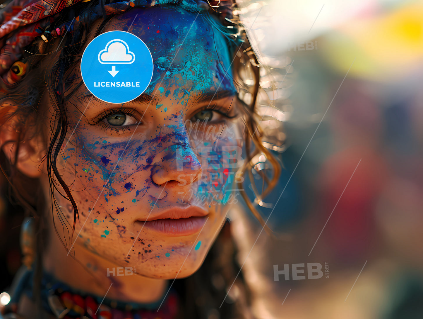 Cute Grateful-Dead Festival Girl, A Woman With Blue Paint On Her Face