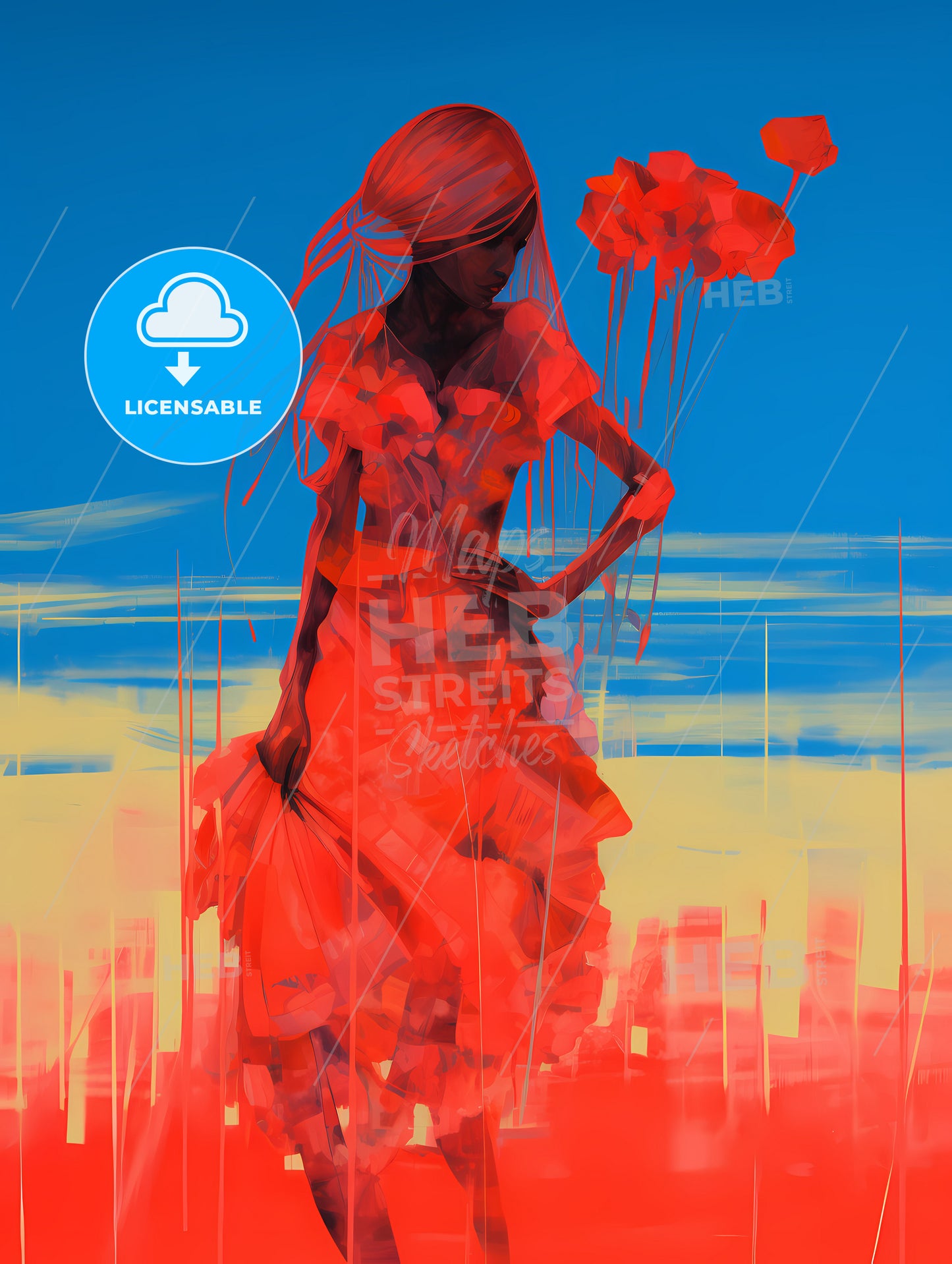 Inverted Infrared, A Woman In A Dress Holding Flowers